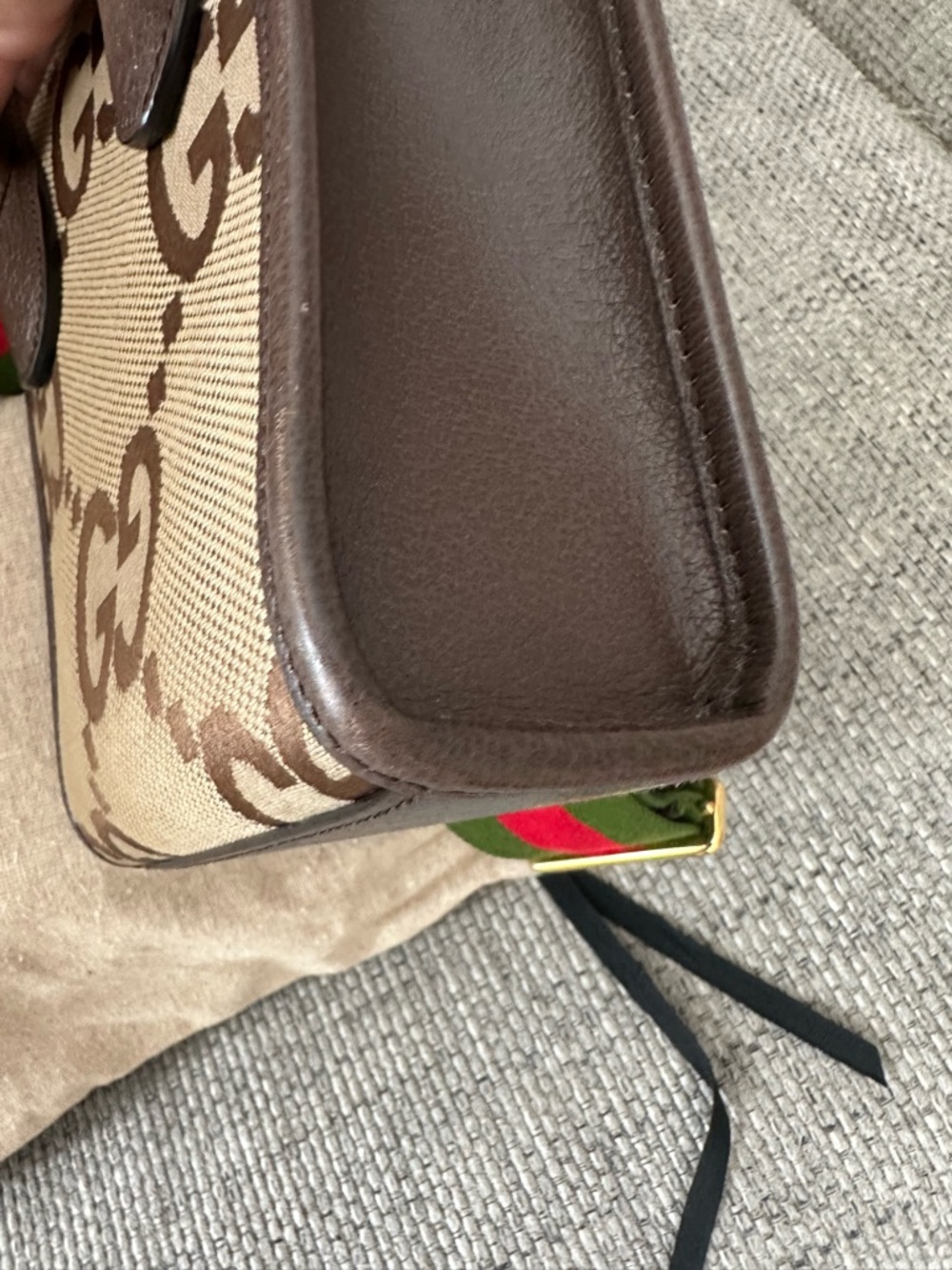 Gucci Brown GG Canvas Micro Tote with Green-Red Web Strap - Picture 8 of 13
